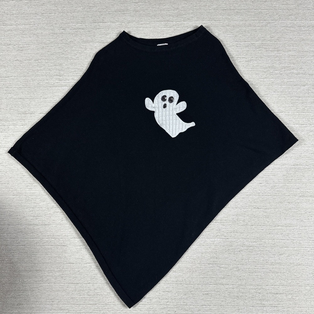 Halloween Ghost Poncho Cape One Size Black Costume Fall Trick or Treat Cute